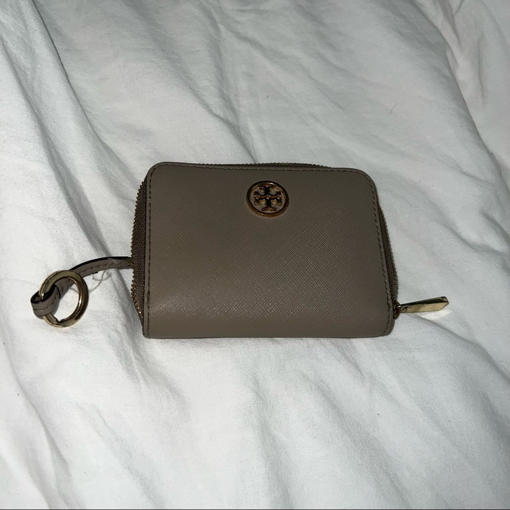 Tory Burch Keychain Wallet Taupe with Gold